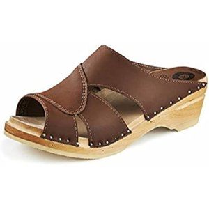Troentorp Women Brown Leather Slip On Sandals 10.5
